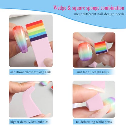 Fcozpjk 100Pcs Soft Nail Sponges for Ombre, Gradient Effect Pink Nail Art Sponges With Grabbing Pen 6Pcs Wedge Sponges Aura Nails Ombre Nail Brush Professional Accessories Manicure Salon Supplies - color: Pink