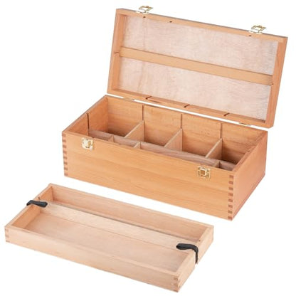 Falling in Art Large Art Supply Storage Box, Solid Beechwood Tool Box, Artist Storage Organizer with Drawer for Paintbrushes, Paints, and Pastels