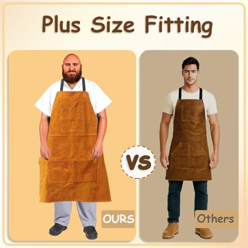 Urby Big and Tall Plus Size Work Apron: Flame Resistant Leather Welding Apron, Wood and Workshop Canvas. Butcher Rubber. - style: Plus Size: Leather