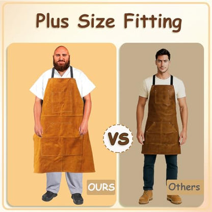 Urby Big and Tall Plus Size Work Apron: Flame Resistant Leather Welding Apron, Wood and Workshop Canvas. Butcher Rubber. - style: Plus Size: Leather