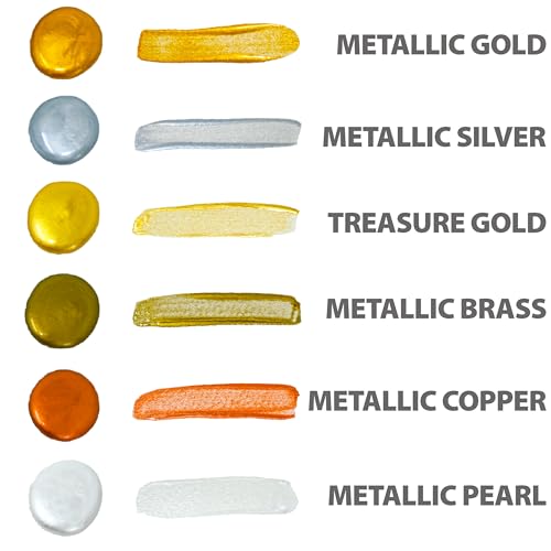 Handy Art Washable Liquid Watercolor, Set of 6 Metallic Colors, 8 oz Bottle, Dye-Based Color, Easy to Dilute with Water, Ready to Use Concentrated Paint, Certified Safe & AP Non-Toxic, Made in USA - color: Metallic Brass, Metallic Copper, Metallic Gold, M