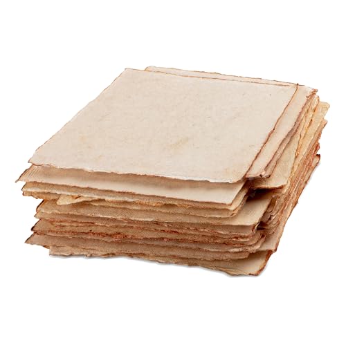 Wanderings Thick Handmade Vintage Watercolor Paper with Deckle Edge - 8" x 8" - 300GSM - 25 Loose Leaf Sheets - Premium Antiqued Hot Press Smooth Mixed Media Paper Made with Recycled Cotton - color: Vintage, size: 8x8" (20x20cm)