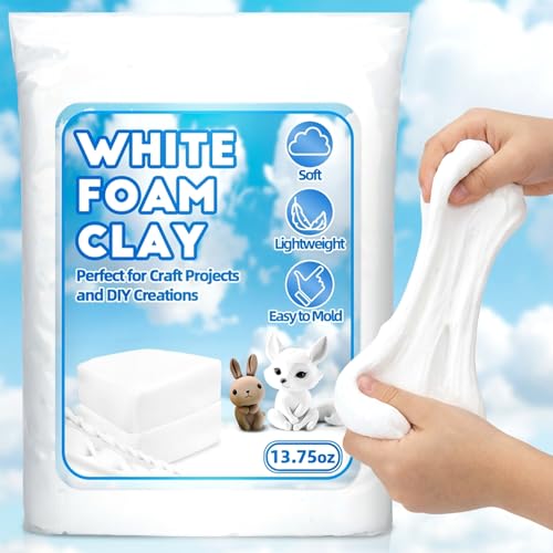 RAINFLOW White Foam Clay - Moldable Cosplay Foam Clay,Soft Squishy Molding,Perfect for Arts and Crafts Projects,Creative Art Supplies with Sculpting Tools