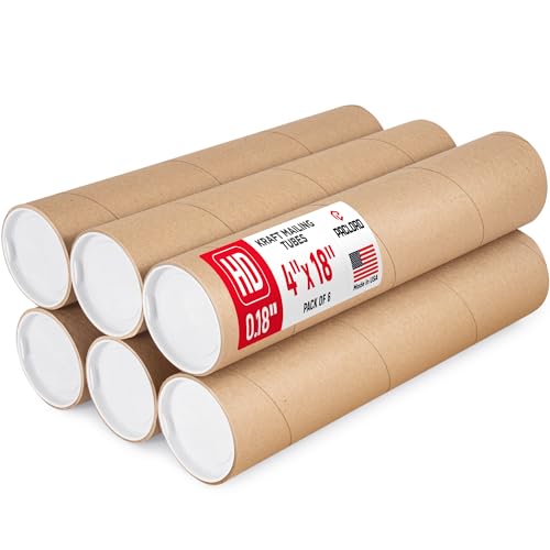 4" x 18" Heavy-Duty Reinforced Cardboard Mailing Tube, Pack of 6 Tubes with 12 Caps – Secure USPS Approved – Great for Shipping and Storing of Prints, Artwork, Posters or Documents - size: 4" x 18", style: 2X Heavy-Duty