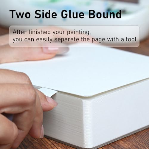 FLUNBRATO Watercolor Paper Pad, 60 Sheets, 8.3 x 5.8 in, Hot Press 100% Cotton, 140LB/300GSM Acid-Free Square Art Pad, Two-Edge Glued, for Gouache, Ink and Mixed Media - size: A5 (8.3 x 5.8 in)