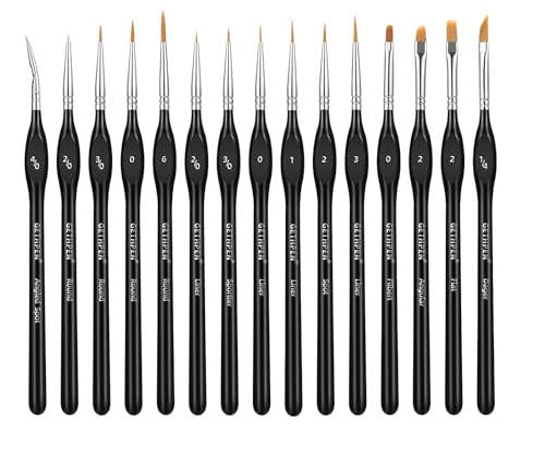 GETHPEN Extreme Detail Paint Brushes Set, 15pcs Miniature Paint Brushes for Fine Detailing, Art Painting, Micro Detail Paint Brush for Acrylics, Oils, Watercolors, Paint by Number,Rock Painting - size: 15 Sizes