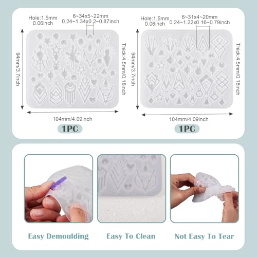 2Pcs Pendants Silicone Molds Resin Casting Molds Assorted Shape Geometry DIY Jewelry Making Charms Pendants Handmade Crafts Making Tool Valentine Anniversary Holiday Jewelry Gift Supplies