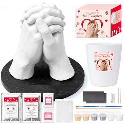 Hand Casting Kit for Couples with Base & Paints, Practice Kit, Hand Mold Kit Couples Perfect for Anniversary, Birthday, Romantic Date Night DIY, Unique Gifts for Boyfriend and Girlfriend