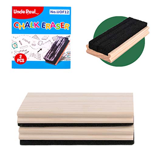 Uncle Paul Pine Wood Felt Campus Style Eraser - 2 PCS Cleaner Duster for Blackboard Whiteboard Chalk Eraser Office School Supply Engravable DIY Gift - color: 2 X Pine Wood Chalk Eraser, size: 2 Count (Pack of 1)