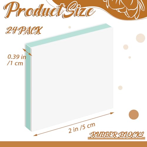 Frienda 24 Pcs 2" X 2" Rubber Carving Blocks Linoleum Blocks for Printmaking, Stamp Making, DIY Crafting, Scrapbook, Painting, Soft and Easy to Carve (White Green) - color: White Green