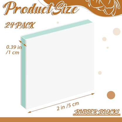 Frienda 24 Pcs 2" X 2" Rubber Carving Blocks Linoleum Blocks for Printmaking, Stamp Making, DIY Crafting, Scrapbook, Painting, Soft and Easy to Carve (White Green) - color: White Green