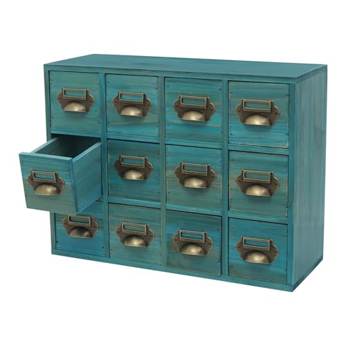 Desk Drawer Organizer | 12 Drawers Apothecary Cabinet | Apothecary Supplies Vintage Chests | Desktop Chest Drawer | Wooden Desk Drawer Organizer for Tea Collection, Stationery (Blue-12 Drawers) - color: Blue-12 Drawers