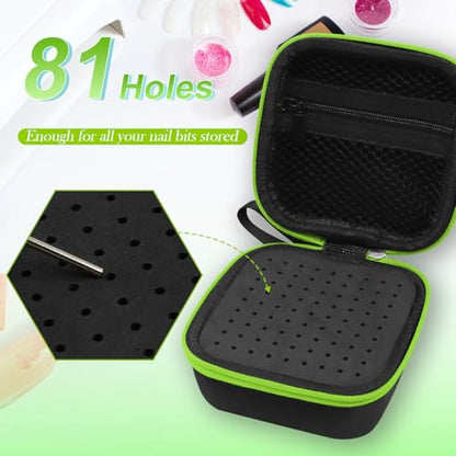 81 Holes Nail Drill Bit Holder, Nail Bits Display Organizer Container, Waterproof Portable Organizer Bag, Efile Nail Bits Professional Nail File Bits Manicure Tools, (Green) (ONLY CASE) - color: Green