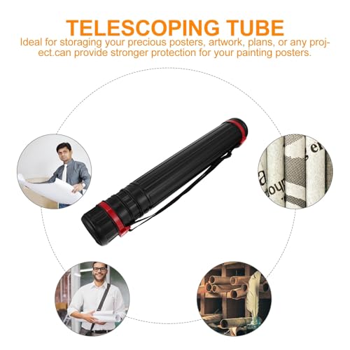 Veemoon Thickened Telescopic Drawing Tube Extendable Poster Tube Shoulder Storage Tube Black Collapsible Mailing Tube, Black, 45.2X6.5CM, Casual