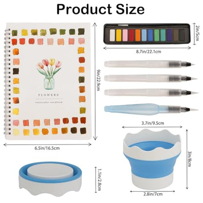 Adult Beginner Art Kit with Coloring Workbook, 12 Color Pigment Paint, Paintbrushes & Brush Washer for Teens Painting