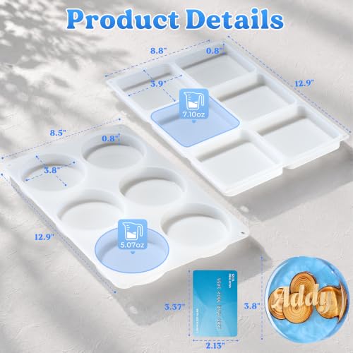 LET'S RESIN 2Pack Deeper Resin Coaster Molds, 4 Inches Large 12 Cavity Silicone Molds for Resin and Flower Preservation, Square/Round Epoxy Coaster Molds for Cups Mats, DIY Craft - size: Square&Round