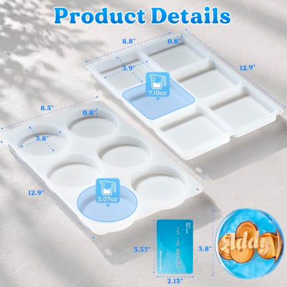 LET'S RESIN 2Pack Deeper Resin Coaster Molds, 4 Inches Large 12 Cavity Silicone Molds for Resin and Flower Preservation, Square/Round Epoxy Coaster Molds for Cups Mats, DIY Craft - size: Square&Round