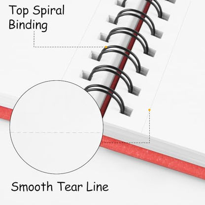 8.3x5.8 Sketch Book, Top Spiral Bound Sketch Pad, 60sheets 92lb/150gsm Bright White Paper, Acid-Free Mixed Media Paper for Painting, Dawing & Art Supplies. B-Red - color: TopSpiral-BrightWhite-Red