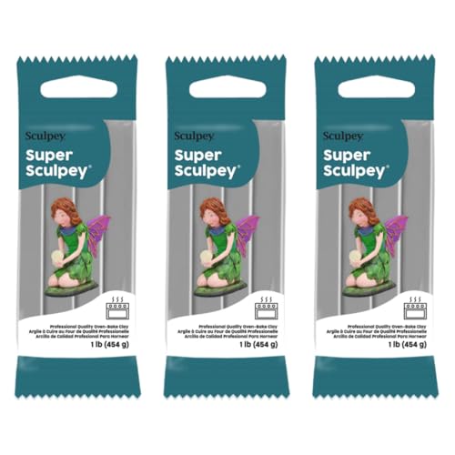 Super Sculpey Professional Quality Oven-Bake Polymer Clay, Gray, 1 lb. (Pack of 3) - size: Gray, 1 lb. (Pack of 3)