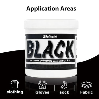 Shaliteink® Screen Printing Plastisol Ink Black - Highly Opaque Screen Printing Ink for Cotton, Polyester and Other Fabrics (16oz.) - color: Black, size: 16 fl oz