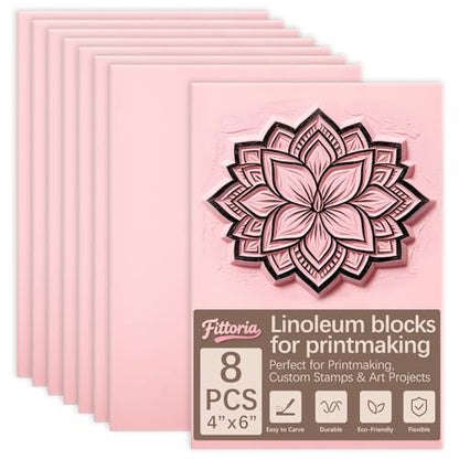 8Pcs 4x6 Inch Soft Linoleum Blocks, Premium Rubber Linocut Carving Blocks Ideal for Stamp Carving, Relief Printing and Various DIY Art Craft Creations - color: linocut block 4x6x0.2in-8pcs