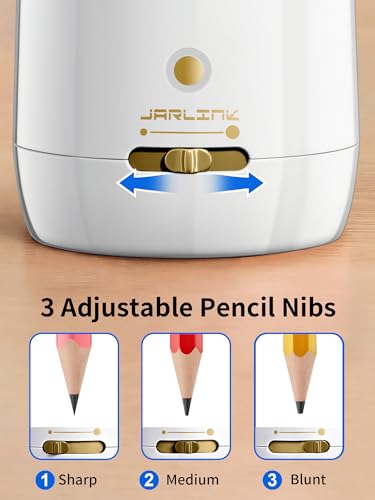 JARLINK Automatic Electric Pencil Sharpener - Hands-Free Operation, 3 Sharpness Modes, 3-Second Sharpening, Rechargeable & Portable for 7-12mm Pencils, Ideal for Classroom and Home Use (White) - color: White