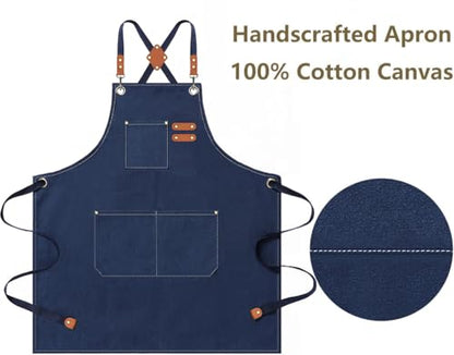 AFUN Aprons for Men Women with Large Pockets, 16-Ounce Cotton Canvas Cross Back Apron - color: Dark Blue