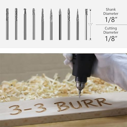 Asieg Tool 20 Pcs Carbide Die Grinder Burrs Bits 1/8" Shank for Dremel Milwaukee Metal Grinding Wood Stone Steel Carving Cutting Engraving Grinder Kit Attachment Rotary Tool Accessories Sets