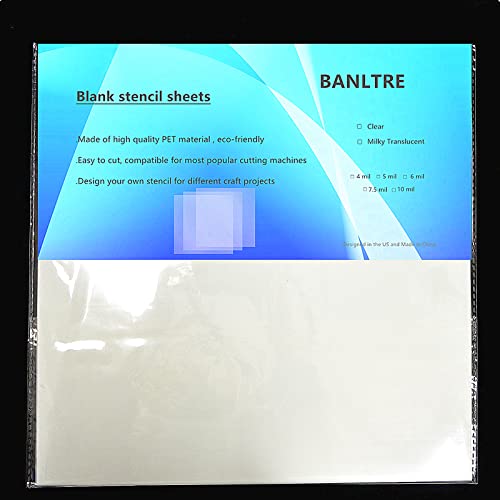 BANLTRE 10 Sheets 10 mil Mylar Sheet 12 x 12 inch Milky Translucent PET Blank Stencil Making Sheet for Machines, Laser Cutting, Cut Tool Template Material (10 mil) - size: 10 mil