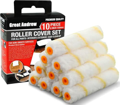 Great Andrew 10 Pack 6 Inch Paint Rollers for All Paints, 1/2" Nap Paint Roller Covers, Paint Roller Set for Painting Walls House, 6" Paint Roller Refills - size: 10pcs, 6"