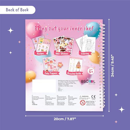 BSCOOL - Drawing, Coloring & Activity Book: Play and Bake with Stickers, Guides and Recipes. Dress Up Your Cake Design for Kids 5 and Up.Gift for Girls - color: Play and Bake Activity Book