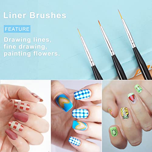 TEOYALL Nail Art Brushes - Builder Gel, Dotting Tools, Fine Liner - color: Black