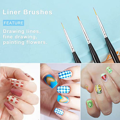 TEOYALL Nail Art Brushes - Builder Gel, Dotting Tools, Fine Liner - color: Black