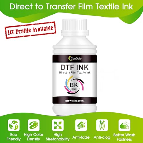 CenDale Premium DTF Black Ink - 500ML for PET Film, Refill Ink for Epson ET-8550, L1800, L800, R2400, R1390, P400, P800, XP15000, Heat Transfer Printing Direct to Film - color: Black, style: DTF Ink