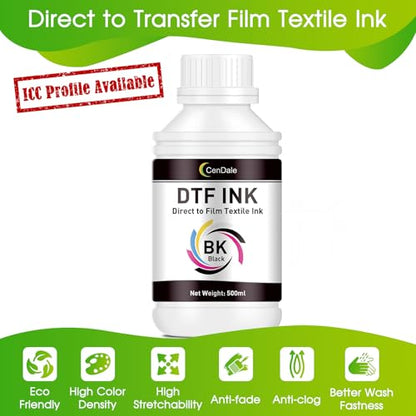 CenDale Premium DTF Black Ink - 500ML for PET Film, Refill Ink for Epson ET-8550, L1800, L800, R2400, R1390, P400, P800, XP15000, Heat Transfer Printing Direct to Film - color: Black, style: DTF Ink