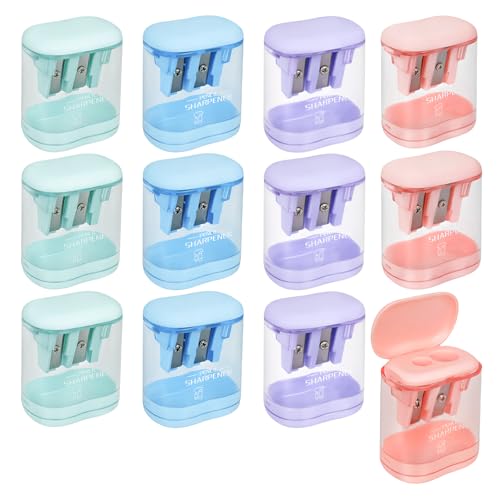 Pencil Sharpener 12pack Handheld Dual Hole Color Pencil Sharpeners for Office and School, Manual Colored Pencil Sharpener (12)