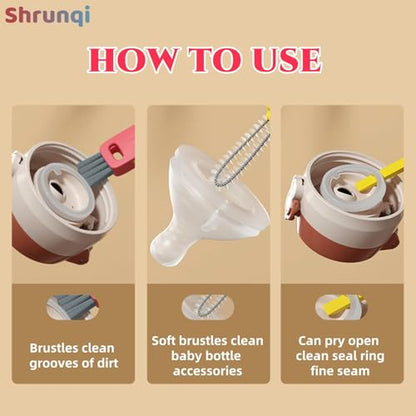 3 in 1 Bottle Cleaning Brush Set, Multifunction Silicone Cup Lid Gap Cleaner, Home Kitchen Crevice Cleaning Tools, Cute Colorful Rabbit，3 Pcs - color: 3pcs Multicolor