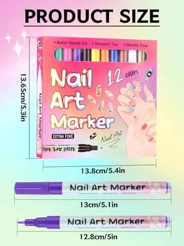 Kalolary 12 Color 0.5MM Nail Art Pens Set, 3D Nail Pens Nail Point Graffiti Dotting Pen Drawing Painting Liner Brush for DIY Nail Art Beauty Adorn Manicure Tools - color: S