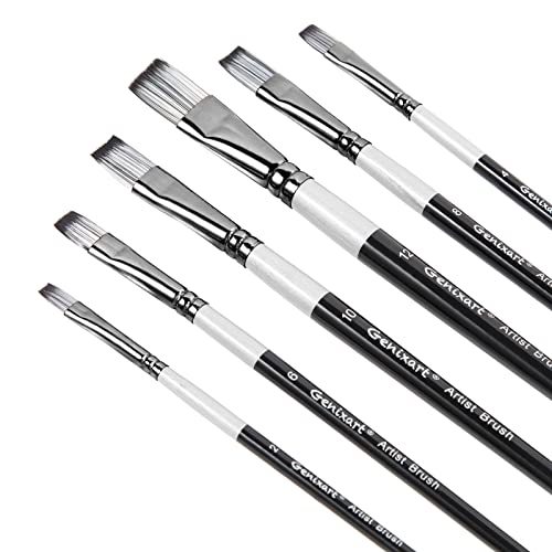 Flat Paint Brushes Set, 6 Pcs Artist Paintbrushes for Acrylic Oil Watercolor Gouache Painting, Premium Nylon Hair Art Paint Brush for Beginners and Professionals - size: Flat - 6 Pcs