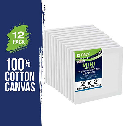 U.S. Art Supply 2" x 2" Mini Stretched Canvas for Painting Pack of 12 | Professional Primed - Ideal for Arts & Crafts - size: 2" x 2" - Pack of 12
