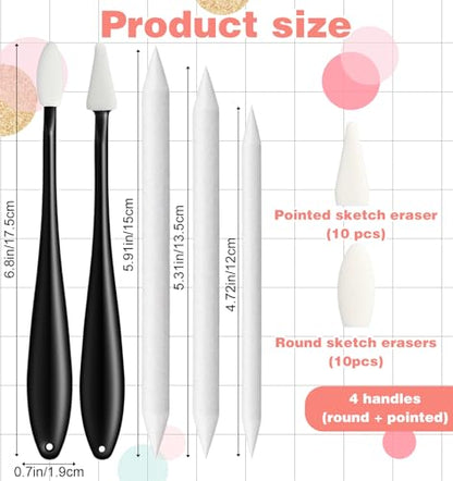 27 Pcs Blending Stumps, Blending Sticks for Drawing & Paper Erasing Pen for Drawing with 2 Sizes 40 Replacement Sponge Wipes (Highlighting, Shadowing, Correcting)