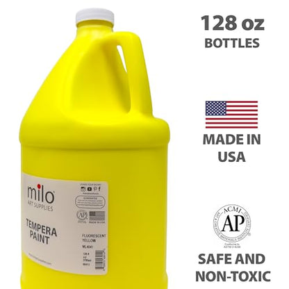 milo Fluorescent Yellow Neon Tempera Paint | 128 oz Bottle, 1 Gallon | Glows UV in Black Light | Non-Toxic Made in USA | Bulk Art Paint for Party, Student, Classroom, Artist - color: Fluorescent Yellow