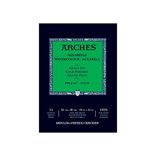 Arches Watercolor Pad 9 x 12 inches Natural White 100% Cotton Paper - 12 Sheet Arches 140 lb Cold Press Pad.