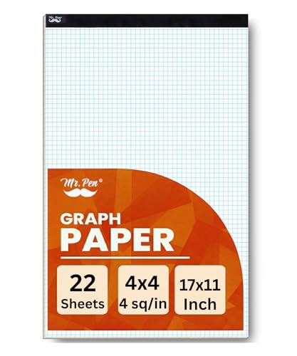 Mr. Pen- Graph Paper Pad, 17x11 Inches, 4x4 (4 Squares per Inch), 22 Sheets, Ideal for Math, Graphing and Sketching, Grid Paper for Students, Engineers, Artists (Pack of 36) - color: White, size: 17"x11", 4 sq/in (Pack of 36)