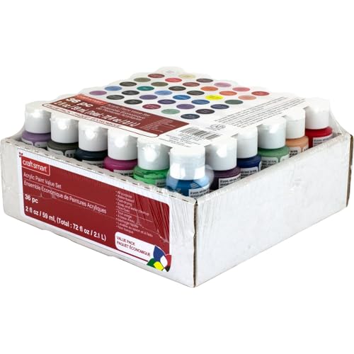 Craft Smart 36 Assorted Acrylic Paint Set - Non-Toxic Paint For Drawing, Painting, Art & Crafts Supplies - 1 Pack