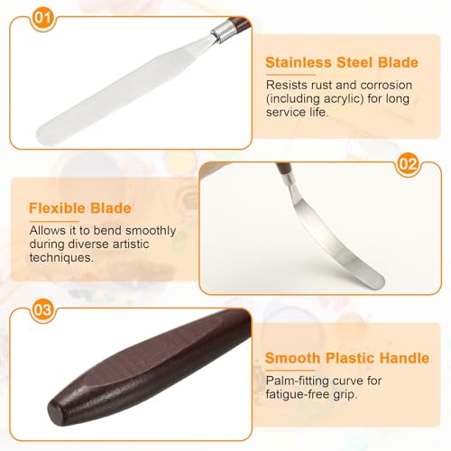 HARFINGTON 5pcs Palette Knife Painting Tool 4.33 x 0.67 Stainless Steel Art Spatula Pallet Knives Scrapers Tools with Beech Wood Handle for Acrylic Oil Canvas Mixing Spreading, Red/Silver