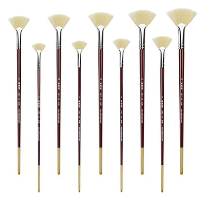 XDT#646 Fan Artist Paint Brush 9 Piece Set Medium Stiff Hog Bristle Extra Long Handle #0#2#4#6#8#10#12#14#16, Acrylic Oil Watercolor - size: Hog Bristle 9Pc
