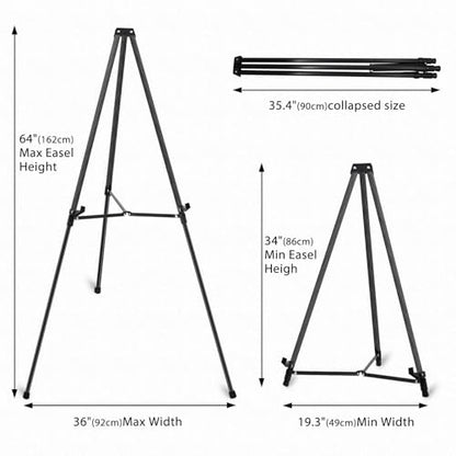 64" Aluminum Telescoping Display Easel, Adjustable Easel Stand for Sign, Portable Black Floor Standing Easels for Artwork, Painting, Posters, Whiteboard, 1PC