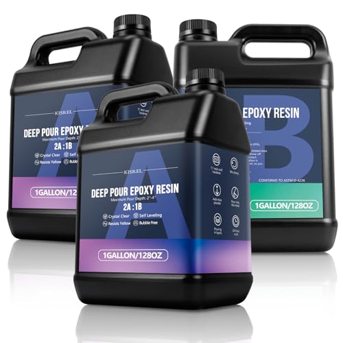 KISREL Deep Pour Epoxy Resin, 3 Gallon Resin Epoxy Kit (2:1) for 2-4 Inch Pour Depths，Bubble Free, Low Odour, Crystal Clear Casting Resin for Table Tops, River Tables, Wood Fillers, Crafts - size: 3 gallon
