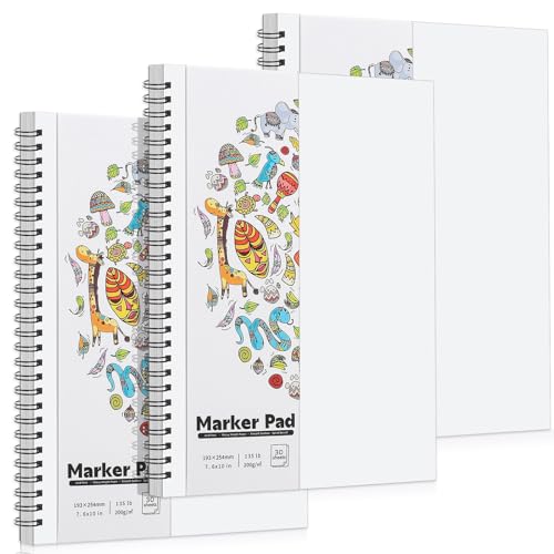 3 Pack Marker Paper Pad, 7.6×10in Double Sided Bleedproof Sketch Pad, 135lb/200gsm Art Paper Spiral Sketchbook, Smooth Coloring Painting Alcohol Marker Paper for DIY, Drawing, Gift - size: 7.6×10 Inch (3 pack)